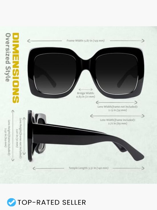 Oversized Square Frame Sunglasses Retro Vintage Trendy Shades UV400 Protection main image 5